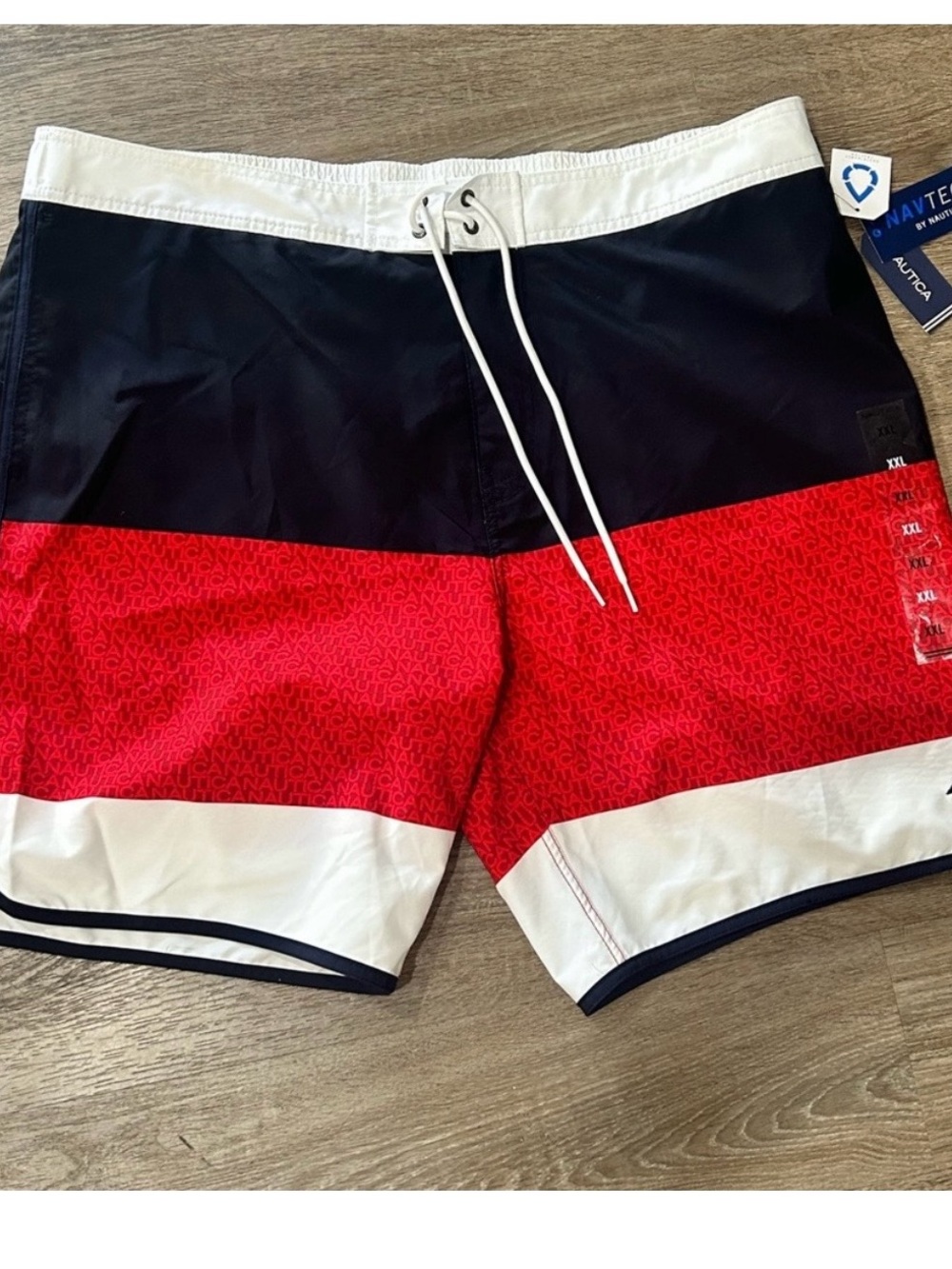 Nautica Men’s Navy, Red & White Colorblock Board Shorts